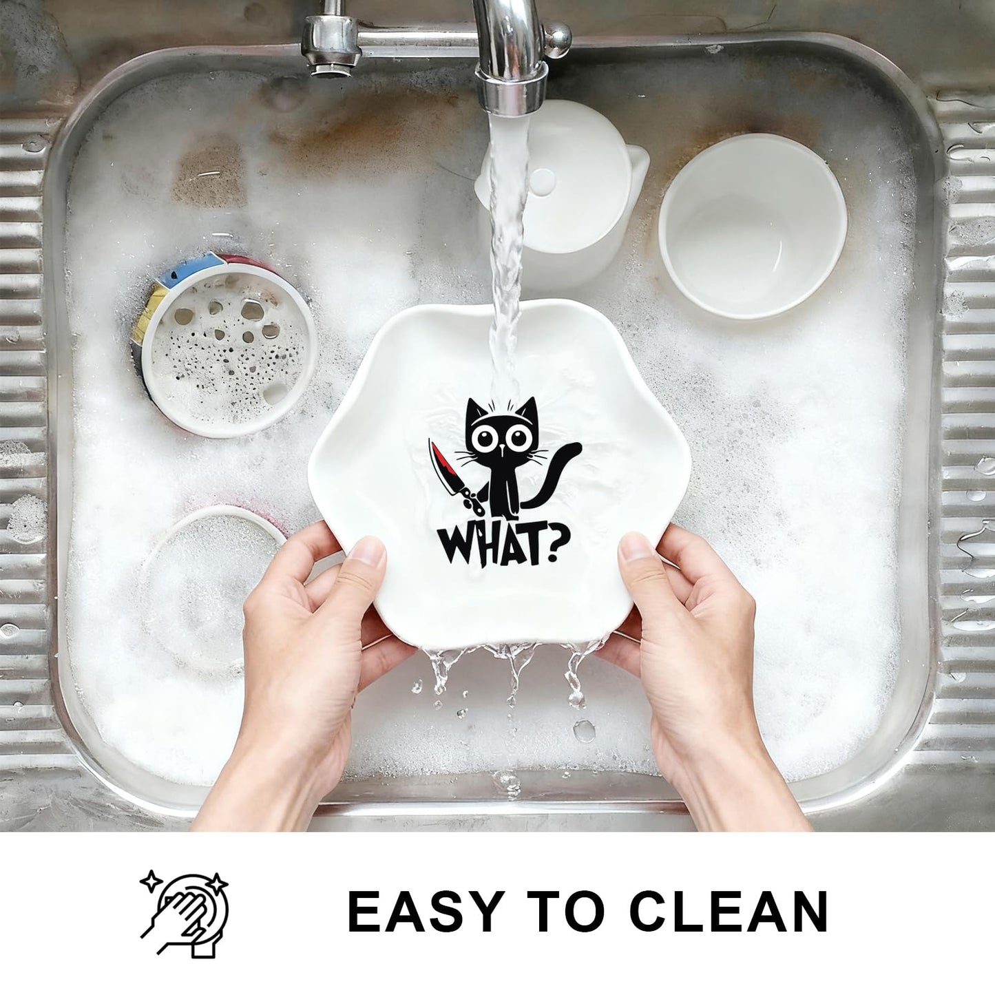 Cute Cat Spoon Rest for Kitchen, Ceramic Heat Resistant Utensil Holder for Stove Top, Funny Gift for Cat Lovers Women, Cat Themed Housewarming Decor, 5.8 Inches