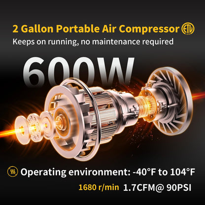 6 Gallon Portable Air Compressor 1HP 2.5 CFM@90PSI 60dB Ultra Quiet Oil Free Air Compressor Ideal for Tire Inflation Pneumatic Tool Spray Painting