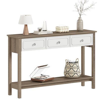 LAZZO Entryway Table with Storage Console Table with 3 Drawers and Open Shelf Behind the Couch Sofa Tables Narrow Long for Entry, Hallway, Foyer, Living Room Brown and White