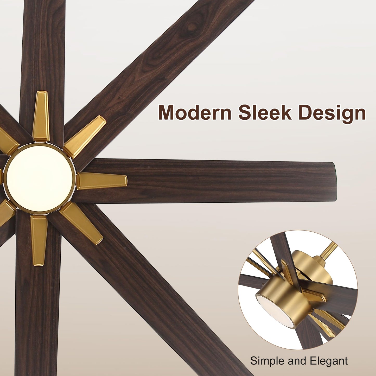 WINGBO 64 Inch Ceiling Fan with Light - 8 Plywood Blades, 6-Speed Reversible DC Motor, Noiseless Remote Control Ceiling Fans with Lights for Bedroom Living Room Kitchen, Gold and Walnut/Black