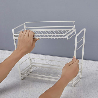 zccz 2-Tier Bathroom and Kitchen Organizer, Easy Assembly Storage in White Cream Color for Countertop