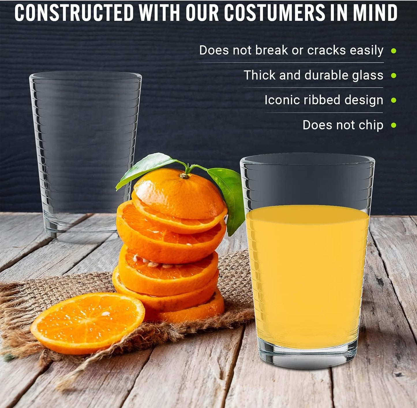 Juice Glasses Set of 4, 7 oz. Durable Drinking Tumblers for Soda, Water, Milk, and Spirits, Dishwasher Safe