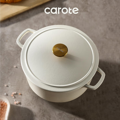 CAROTE 5QT Enameled Cast Iron Dutch Oven Pot with Lid, Heavy-Duty Dutch Oven for Sourdough Bread Baking, Braising, Stews, Roasting, Healthy & Non-Toxic, Dual Handles, All Stovetop Compatible, Oven Safe up to 500° F, Cream White