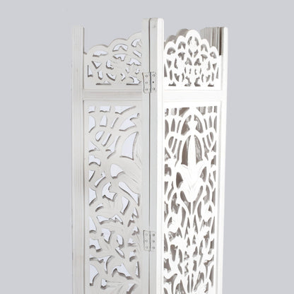 Lightnpro 4-Panel Wooden Room Divider 72"×72" - Hand-Carved Floral Folding Privacy Screen | Pre-Assembled Large Decorative Partition for Living Room, Bedroom, Office & Boho Home Décor - Antique White