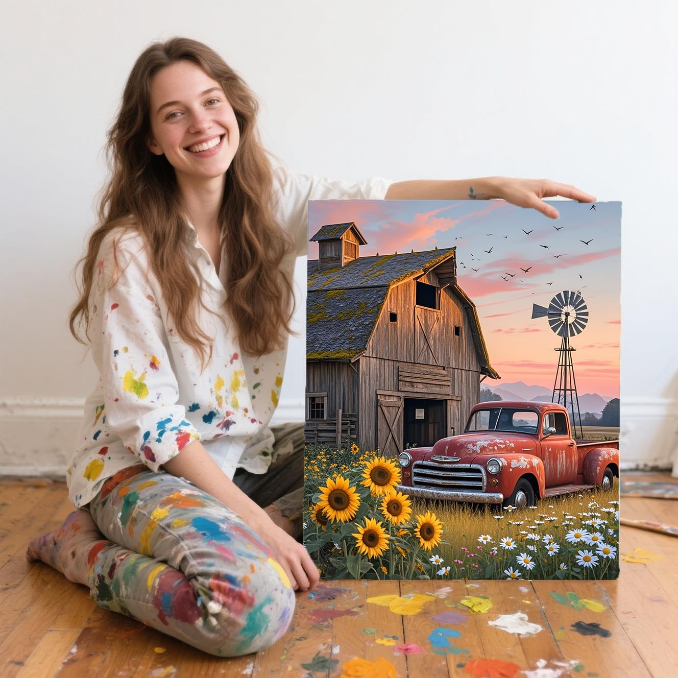ACANDYL DIY Paint by Numbers Kit for Adults Beginner Farm Paint by Number for Adults Canvas Painting by Number DIY Acrylic Oil Painting on Canvas Arts Craft Decoration Sunflower 16x20 inch