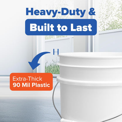 5 Gallon White Bucket & Lid - Durable 90 Mil All Purpose Pail, Food Grade, Made in The USA, 1 Pack