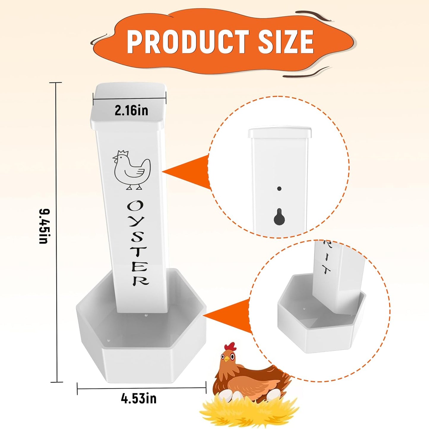 2 Pack Chicken Grit and Oyster Shell Feeder, Hanging Wall Mount Chicken Feeder Combo, Waterproof ABS Automatic Gravity