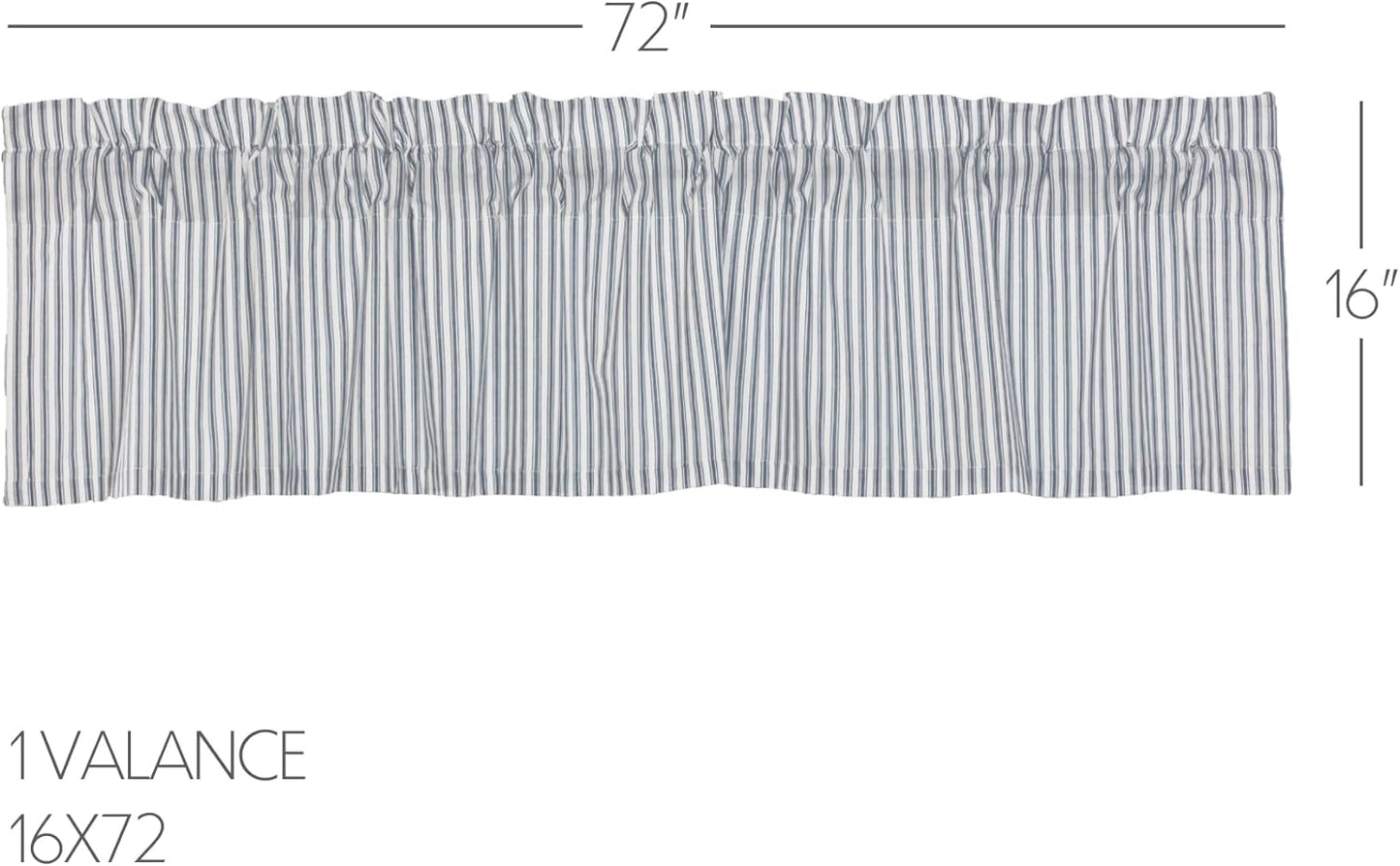 VHC Brands Sawyer Mill Blue Valance Curtain Lined Stripe for Kitchen or Dining Room Windows 16x72