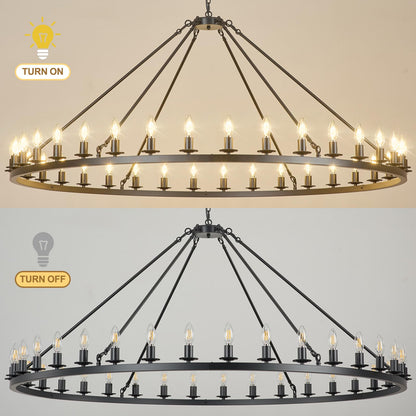 HermnJakk Black Wagon Wheel Chandelier 60-Inch 36-Light,Extra Large Round Rustic Farmhouse Chandelier Metal Circle Chandeliers for Dining Room Living Room High Ceilings