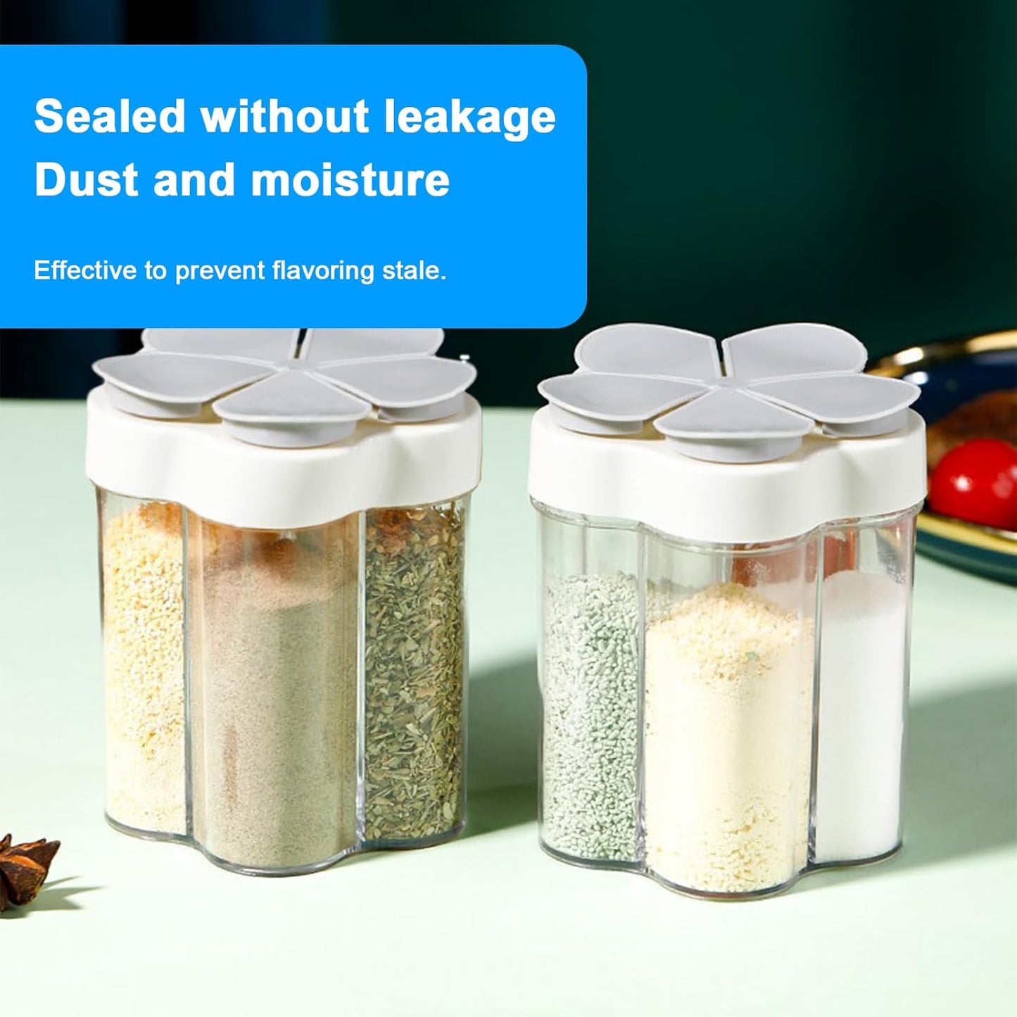 2pcs Travel Spice Container, 5 in 1 Portable Camping Seasoning Shaker for Travel, Hiking, BBQ, Picnic