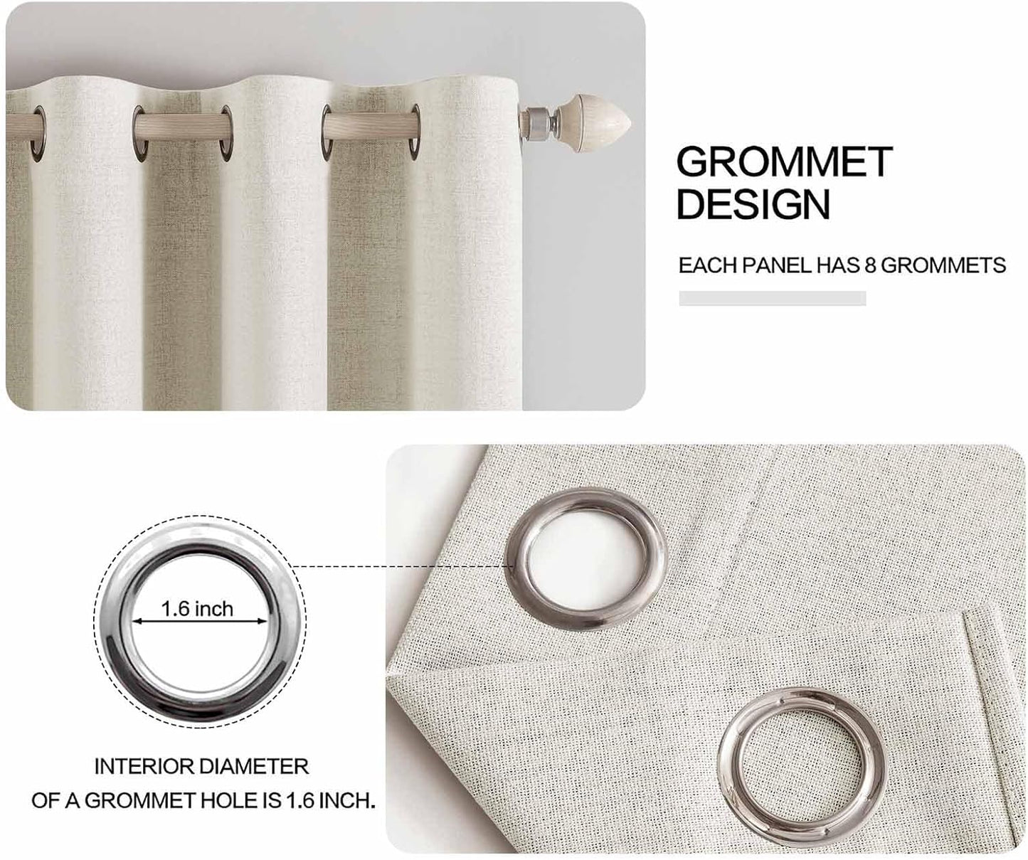 MIULEE Linen Texture Curtains - 100% Blackout Thermal Insulated Drapes | Beige, 52x45 Inch (2 Panels)