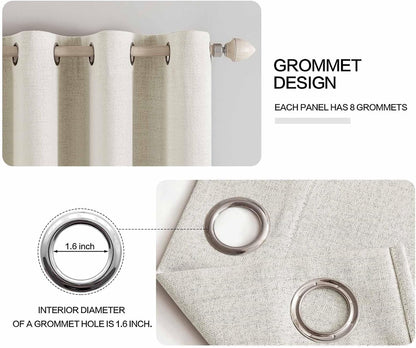 MIULEE Linen Texture Curtains - 100% Blackout Thermal Insulated Drapes | Beige, 52x96 Inch (2 Panels)