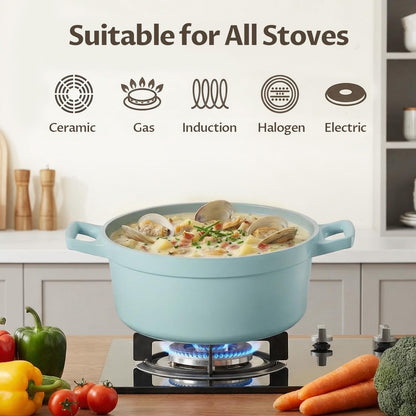 5.7 Quart Nonstick Stock Pot with Lid, BEZIA Ceramic Soup Pot for Family Cooking, Induction Cooking Pot with Smart-Vent Braising, Easy Cleanup, Perfect for Side Dishes, Daily Meals & Camping