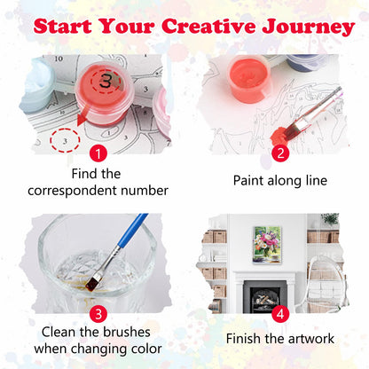 MEIYUDA Flowers Framed Paint by Numbers Adult Kit, DIY Flowers Vase Paint by Numbers with Frame, DIY Oil Painting by Number Kits for Home Wall Decor and Presents 12x16In