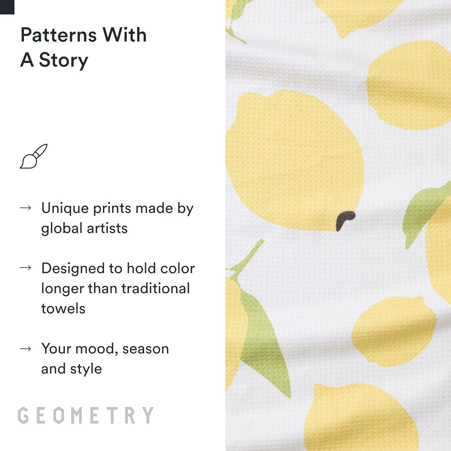 18" 30" 1 Pack GEOMETRY Kitchen Tea Towels - Quick Dry Microfiber Dish Towels for Kitchen Sunny Lemons, x