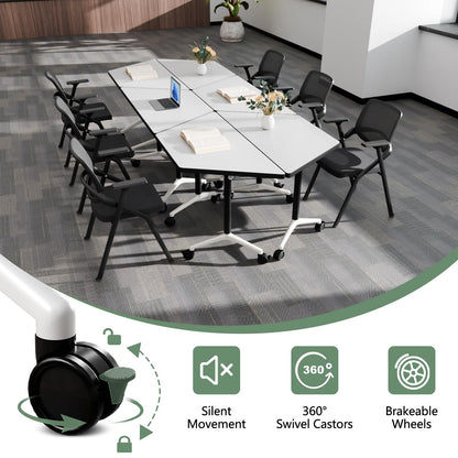 2 Pack Folding Conference Table,T-Shaped Conference Room Tables with Wheels, 47.2 in Modern Conference Table,Mobile Modular Seminar Meeting Desk for Classrooms,Office & Seminar (2, White)