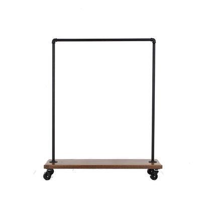Industrial Pipe Rolling Clothing Rack with Solid Wood Shelf on Wheels by William Robert's Vintage
