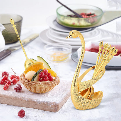 Gold Coffee Spoon for Coffee Bar, 6pcs 5in Long Coffee Stir Spoon Crown Handle Dessert Spoons Tea Spoons Espresso Spoons with Decorative Swan Base Holder (Gold)