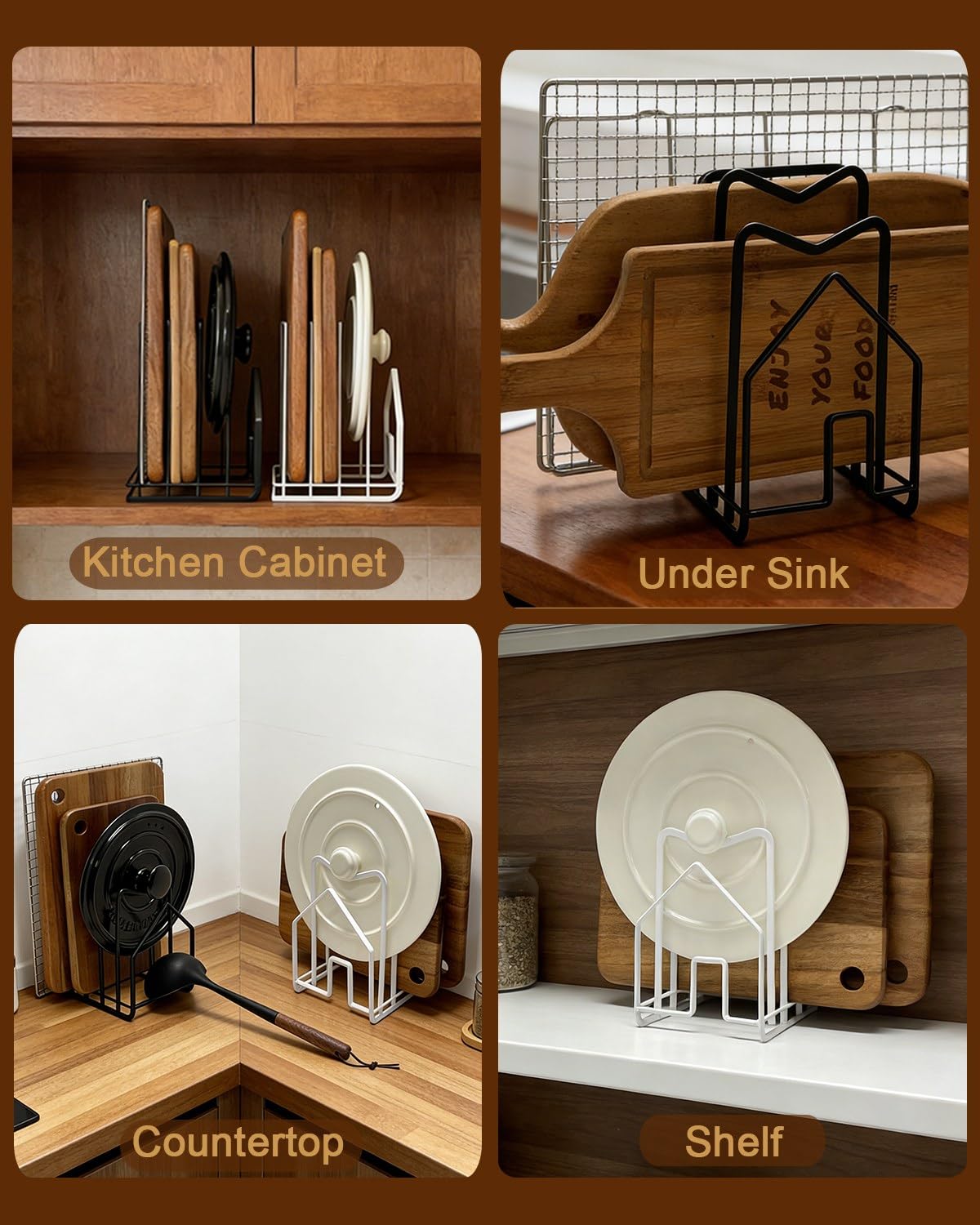 SUNFICON Cutting Board Rack Chopping Board Organizer Pot Pan Lids Holder Thin Bakeware Baking Tray Drying Display Stand Kitchen Countertop Cupboards Cabinet Office Sturdy Metal 4.92x5.7x8.47 in.White
