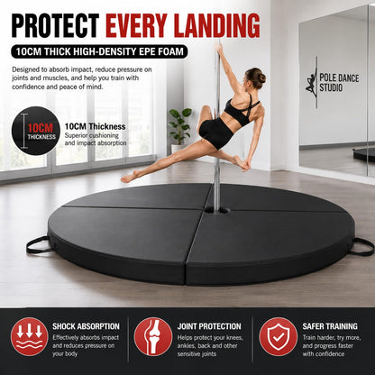 Pole Dance Crash Mat, Stripper Pole Mat with Pearl Cotton Filling & PU Leather, Round Foldable Aerial Yoga Mat for Pole Dancing, Gymnastics, Aerial Hoop, Easy Storage(F,79"x1.97")
