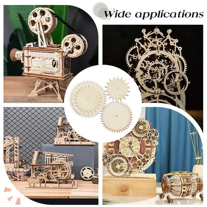 OLYCRAFT 4Sets Unfinished Wooden Gears Interchangeable Wood Gears Undyed Wooden Gear Pieces Steampunk Wood Pieces DIY Paint Gear Craft Supplies with Screw for DIY Craft Decoration Busy Board Accessory