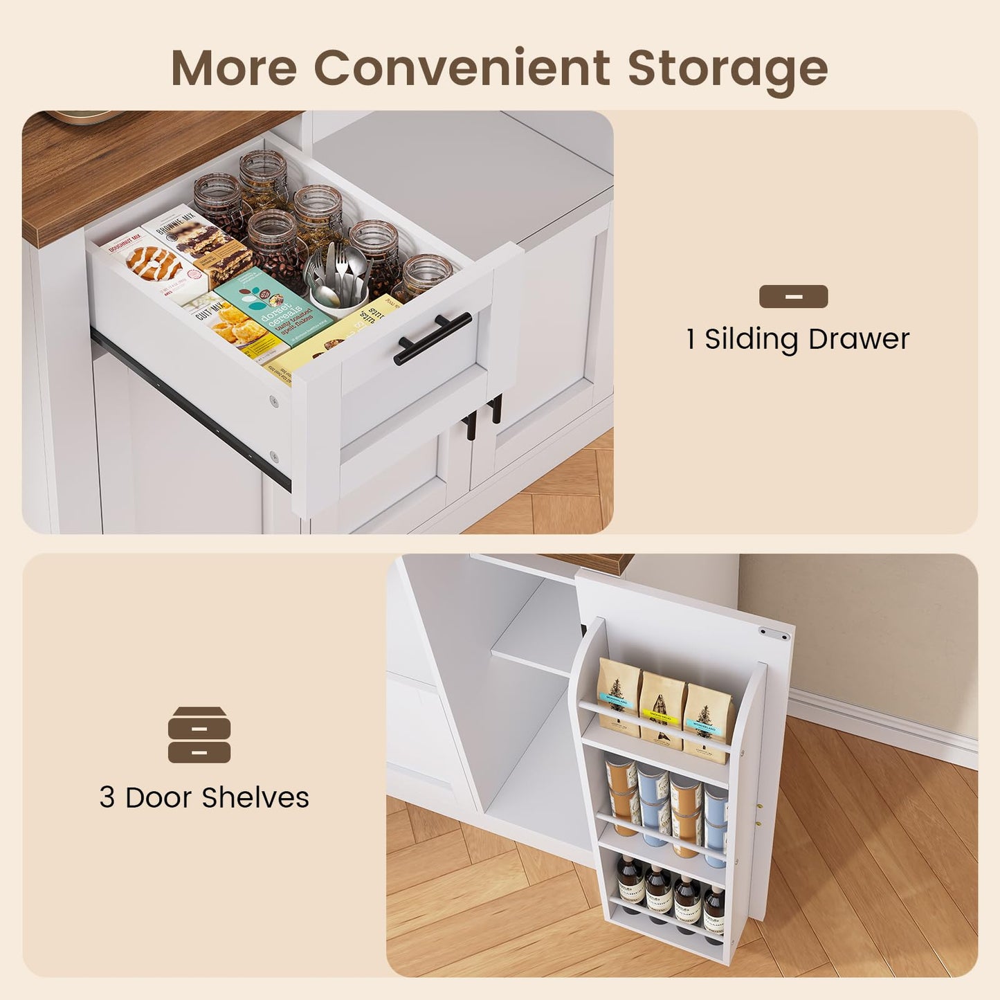 Itaar 71" Pantry Cabinet with Charging Station and LED Light, Kitchen Pantry Cabinet with Microwave Stand, 47.2" Wide Kitchen Storage Cabinets with Storage Cart 3 Tier for Dining Room, White