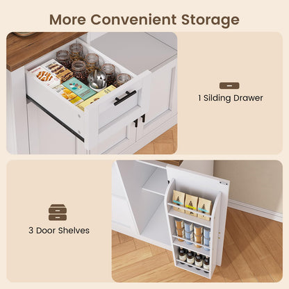 Itaar 71" Pantry Cabinet with Charging Station and LED Light, Kitchen Pantry Cabinet with Microwave Stand, 47.2" Wide Kitchen Storage Cabinets with Storage Cart 3 Tier for Dining Room, White