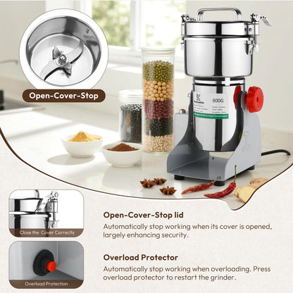 Kymucolvin Electric Grain Mill Grinder-1000g 110V 3500W Performance Grain Mill,Suitable For Kitchen, Household,Commercial Use of Crushing Dry Grains,Spices,Herbs,Coffee,Corn,Pepper Grinder. (1000g)