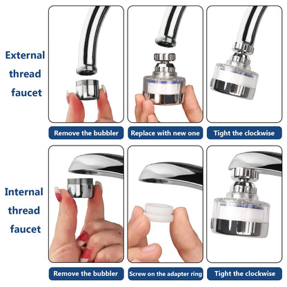 Dexspoeny 3 Pcs of Sink Water Filter and 18 Filter Elements Set, Sink Faucet Filter 360°Rotating, Bathroom Sink Filter Removes Fluoride Hard Water, Faucet Filter Faucet Extender for Home Kitchen Sink