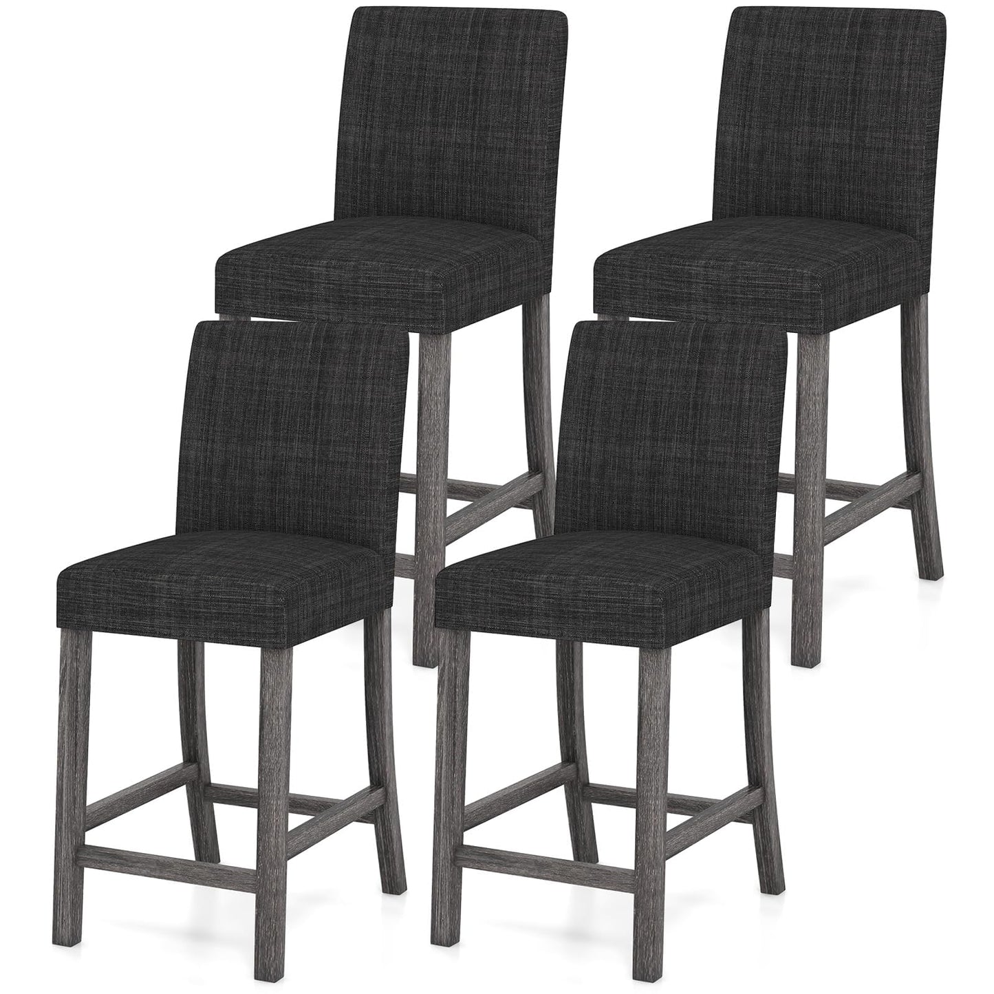 ERGOMASTER Counter Height Bar Stools Set of 4, 24.5'' Fabric Upholstered Barstools Mid Century Modern Island Bar Chairs with Back for Kitchen, Dining Room, Bar, Restaurant, Charcoal Grey