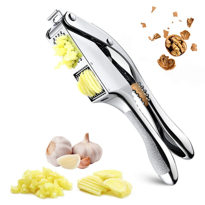 2-in-1 Garlic Cutter Stainless Steel Garlic Press with Ergonomic Non-Slip Handle for Fresh Garlic Ginger Nut Easy to Use & Clean