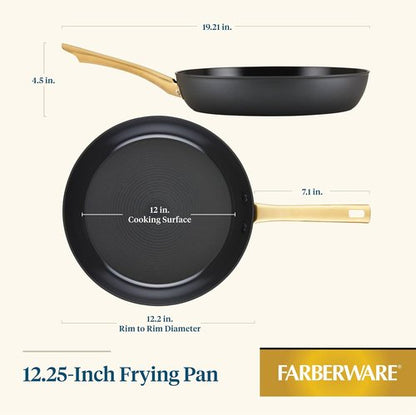 Farberware Forged Induction Ceramic Nonstick Frying Pan - 12.25 Inch, Dishwasher Safe, Black & Gold