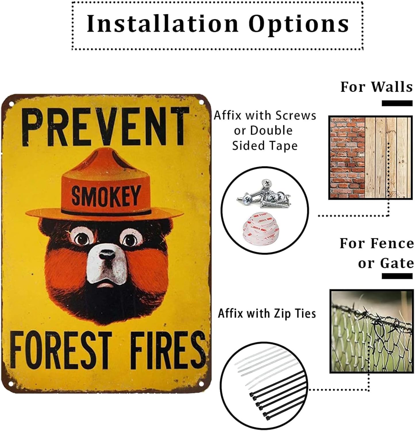CCPARTON Smokey Bear Prevent Forest Fires Metal Tin Sign, Retro Wall Decor 8x12 Inch