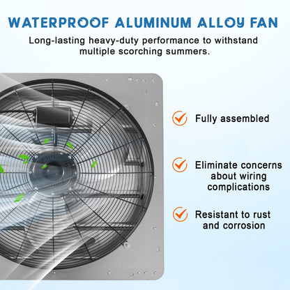 24in Shutter Exhaust Fan, 3500CFM Wall Mount Waterproof Aluminum Alloy Window Exhaust Fan with 3ft Power Cord, Ventilation Fan for Basement Gable Chicken Coop