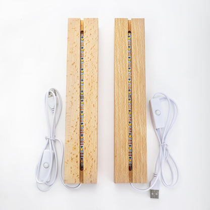 ZEERSHEE 2 Pcs 9.4 Inch Wooden Rectangle LED Light Display Pedestal for Acrylic and Plexiglass Crystal Glass Resin Night LED Light Lamp Base with USB Switch