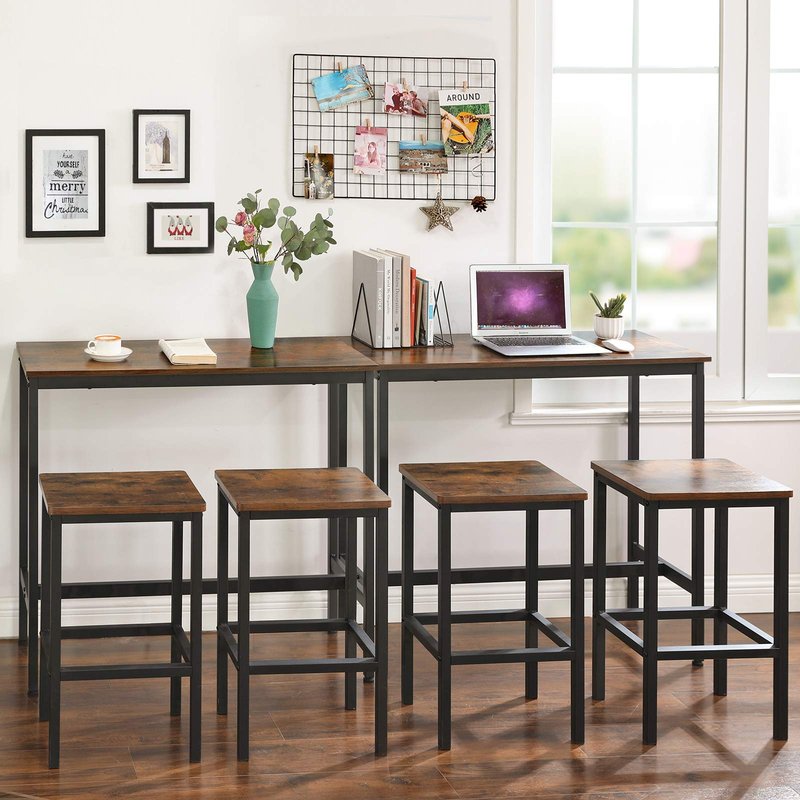 VASAGLE Bar Table, Kitchen Dining Table, High Top Pub Table, Bar Height Cocktail Table for Living Room Party, Sturdy Metal, 15.7 x 39.4 x 35.4 Inches for Narrow Spaces, Rustic Brown and Ink Black