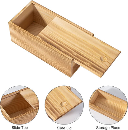 Vintage Wood Box with Slide Lid - 7.8'' x 3.9'' Keepsake Storage Wooden Box for Art Hobbies, DIY Lovers
