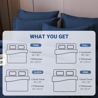 HYMOKEGE Queen Comforter Set - Lightweight 3-Piece Bedding Set with Soft Down Alternative - Navy Blue