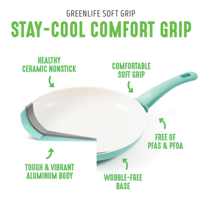 GreenLife 16.5” x 12” Healthy Ceramic Nonstick Roasting Pan with Stainless Steel Roaster Rack, PFAS-Free, PFOA-Free, Dishwasher Safe, Oven Safe, Easy Pouring Rims, Turquoise