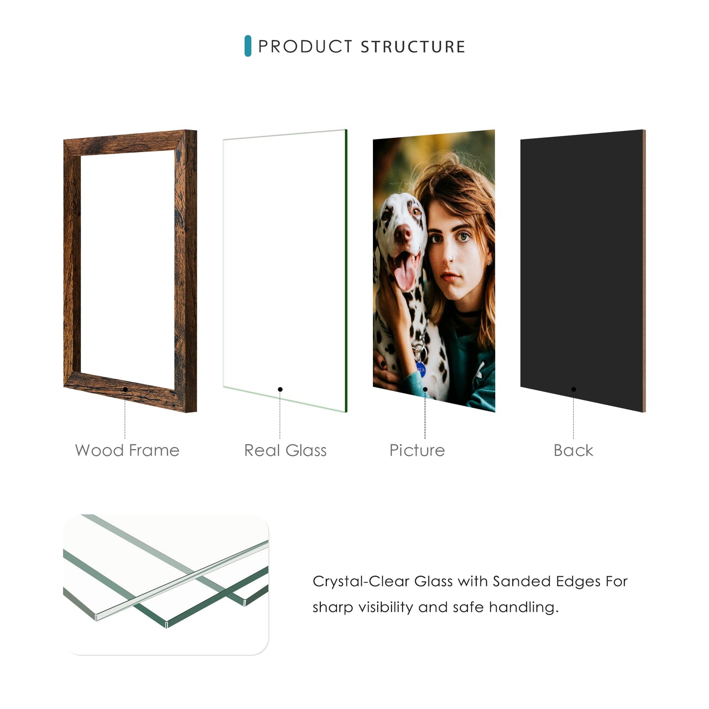 DUENPY 4x6 Collage Picture Frames, 12-Pack Solid Wood Photo Frame, Picture Frames Collage Wall Decor, Set with Glass Front, Assembly Required, Brown