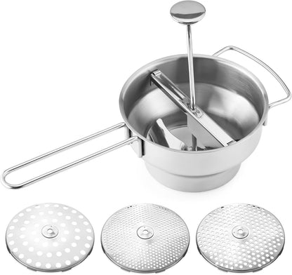 2-Quart 3 Navaris Stainless Steel Food Mill with Grinding Discs - Rotary Food Mill to Grind & Puree Fruits, Vegetables