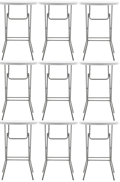 BTEXPERT White 32" Round 43" Bar Height Granite Folding Commercial Portable Banquet Card Plastic Coffee Dining Table for Wedding Party Coffee Event Home Kitchen Indoor Outdoor Set of 10