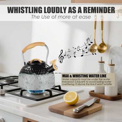 Stainless Steel Whistling Tea Kettle 3 L Tea Kettle Stovetop Teapot Hot Water Kettle with Whistle Spout, Fast Boiling, Living Electric Kettle Stove Top Food Grade Coffee Milk Tea Pot Folding Handle