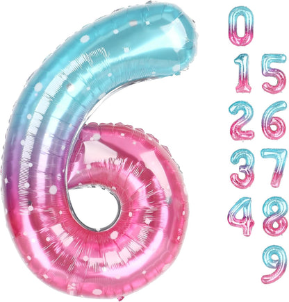 Skiennix 40-Inch Number 6 Balloon - Vibrant Pink, Purple & Blue Birthday Decorations for Boys & Girls