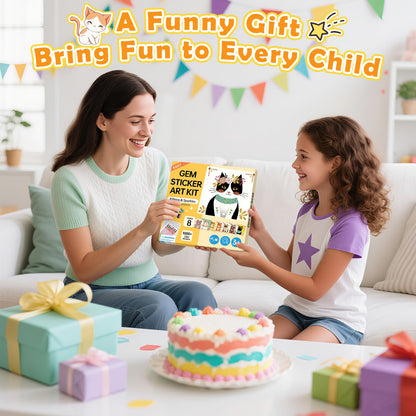 Gem Art Sticker Kit, Arts and Crafts for Kids Age 4-12, 8 Cat Themes Diamond Art Kit, Gemstone Sticker Crafts Christmas Birthday Gifts for Girls Ages 4,5,6,7,8 Year Old (Cat)