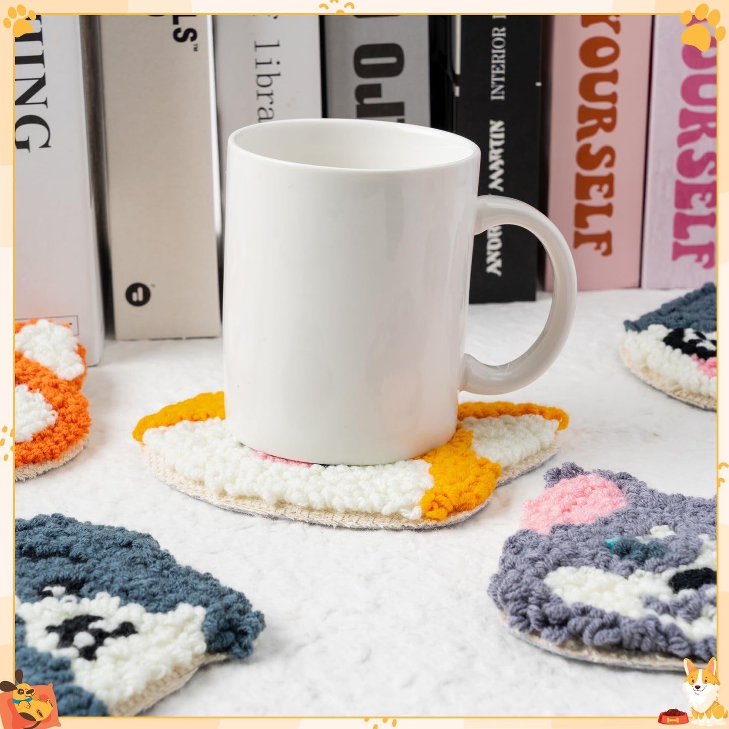 WATINC Puppy Punch Needle Coaster Kit - 6 Patterns Dog Punch Needle Embroidery Craft Kit, DIY Felting Coaster for Adults Beginners with Adhesive Yarns Fabric Felt Hoop Tools Instruction