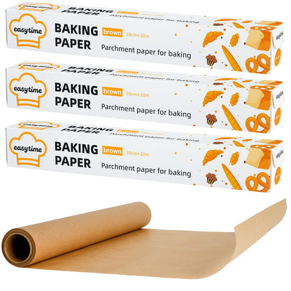 VIVAVENTURE Parchment Paper for Baking, Parchment Paper Rolls 12in x 197ft, 3 Rolls of 12in x 65.6FT, Parchment Paper Built-in Metal Cutter for Baking, Grilling, Air Fryer, Pans and Oven (Unbleached)