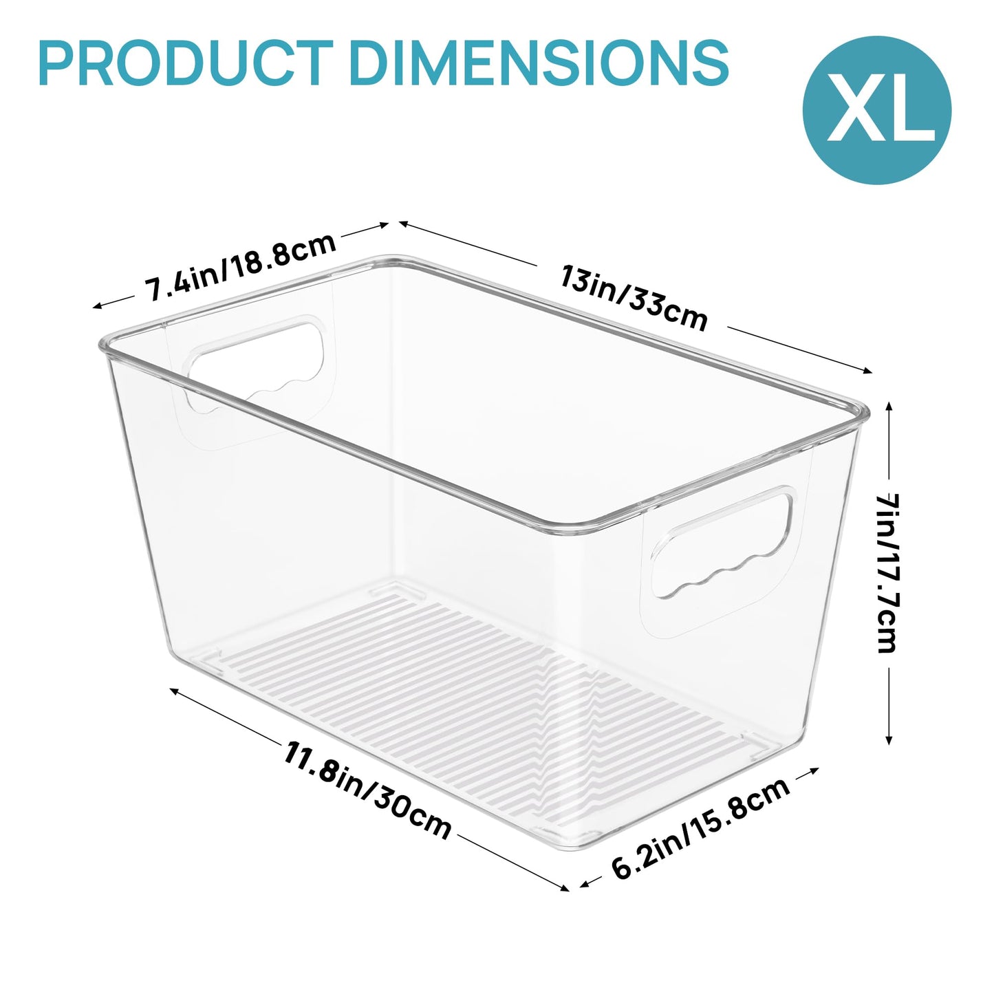 Vtopmart 6 PCS Clear Plastic Storage Bins, Pantry Organizer Containers with Handle for Refrigerator, Fridge, Cabinet, Kitchen, Countertops, Cupboard, Home Organization and Storage, XL