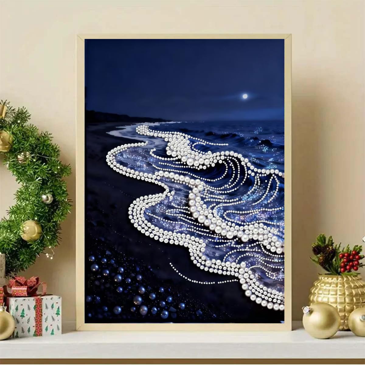 Sea Wave Special Shaped Diamond Art Painting Kits for Adults, Beach 5D Pearl Diamond Painting Kits for Adults Beginner,DIY Pearl Rhinestones Diamond Dots Painting for Home Wall Decor 12 x 16 Inch