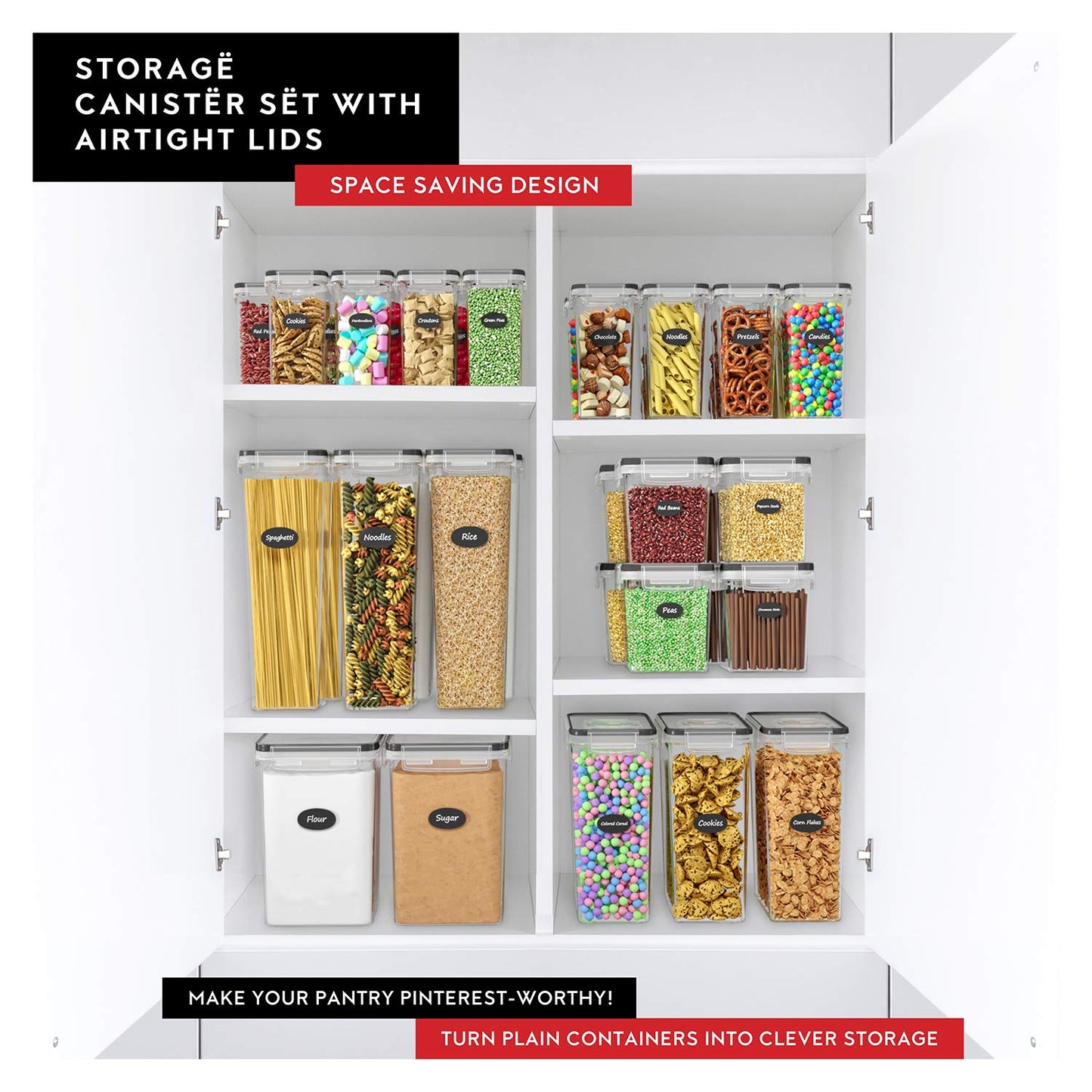 Cereal Containers Storage 2 Pack 135 fl. oz Cereal Dispenser Countertop, Airtight Food Storage Containers for Pantry Organization and Storage, Bpa-free Cereal Storage Container with Marker & Labels